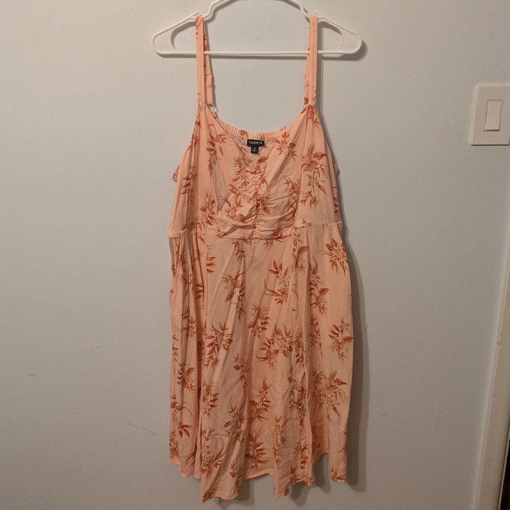 Torrid Peach Pink Floral Print Mini Challis Skater Dress Size 2X